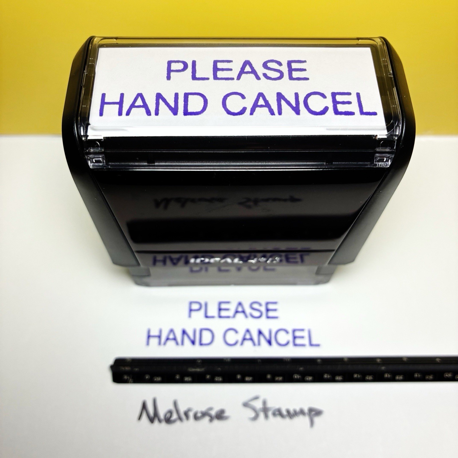 Please Hand Cancel Rubber Stamp Purple Ink Self Inking Ideal 4913