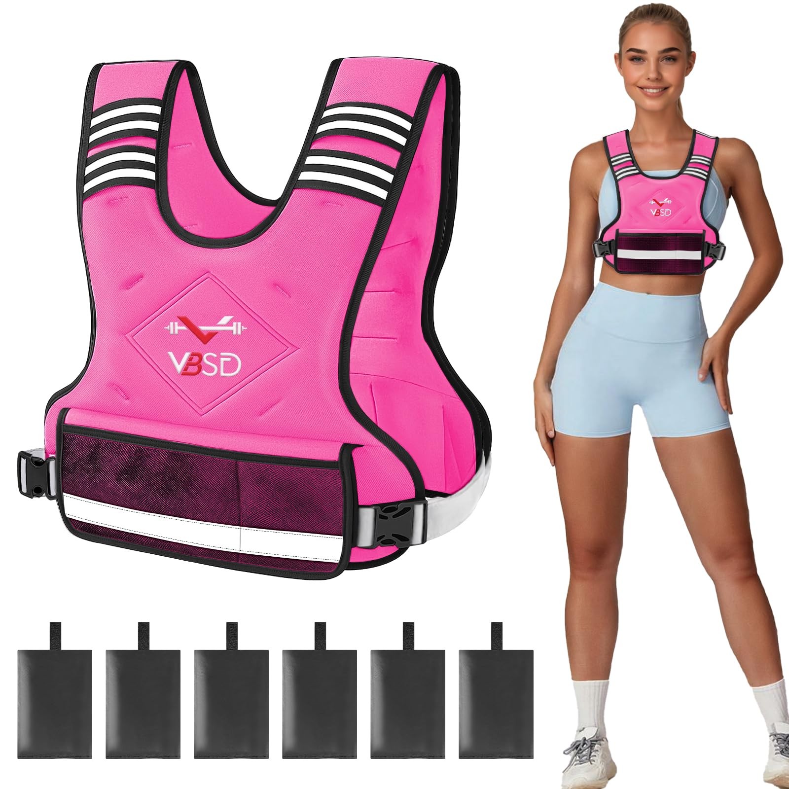 VBSD Adjustable Weighted Vest for Women Men 4-10LB with 6 4-10LB, Pink