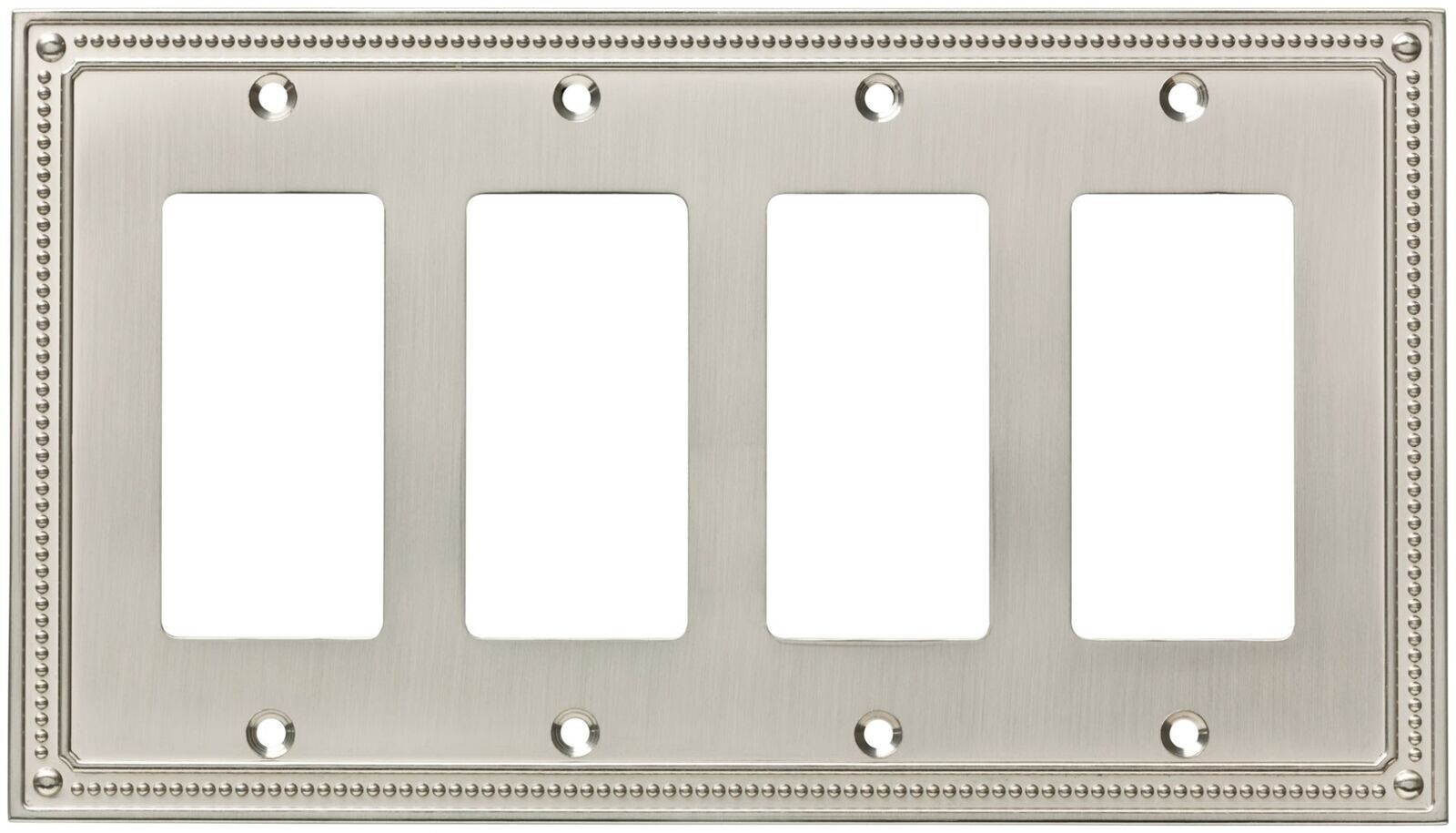 Nickel Beaded Quad Decorator Wall Plate GFCI Quad Rocker Gang