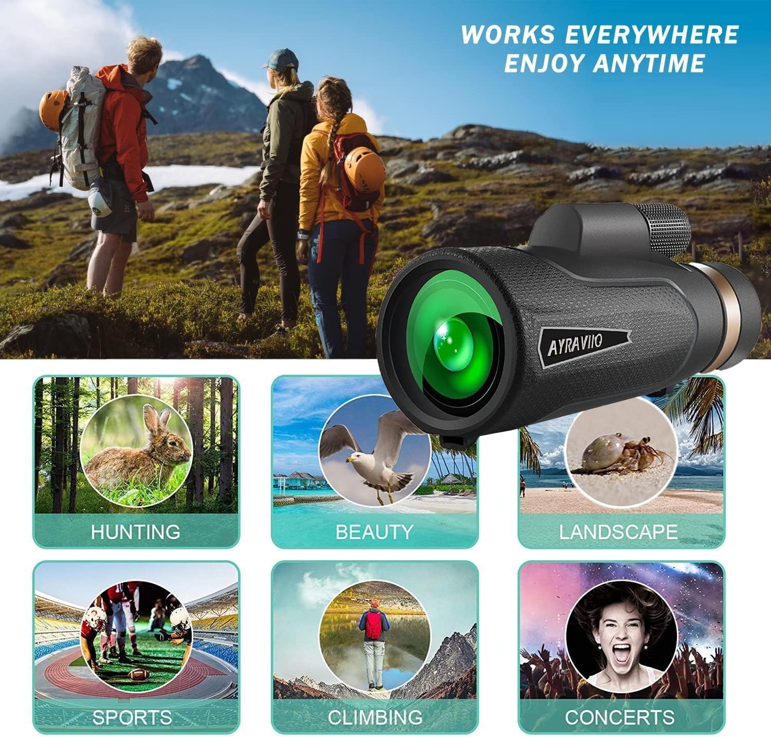 12x60 High Definition Monocular Telescope with Smartphone Adapter High Powered