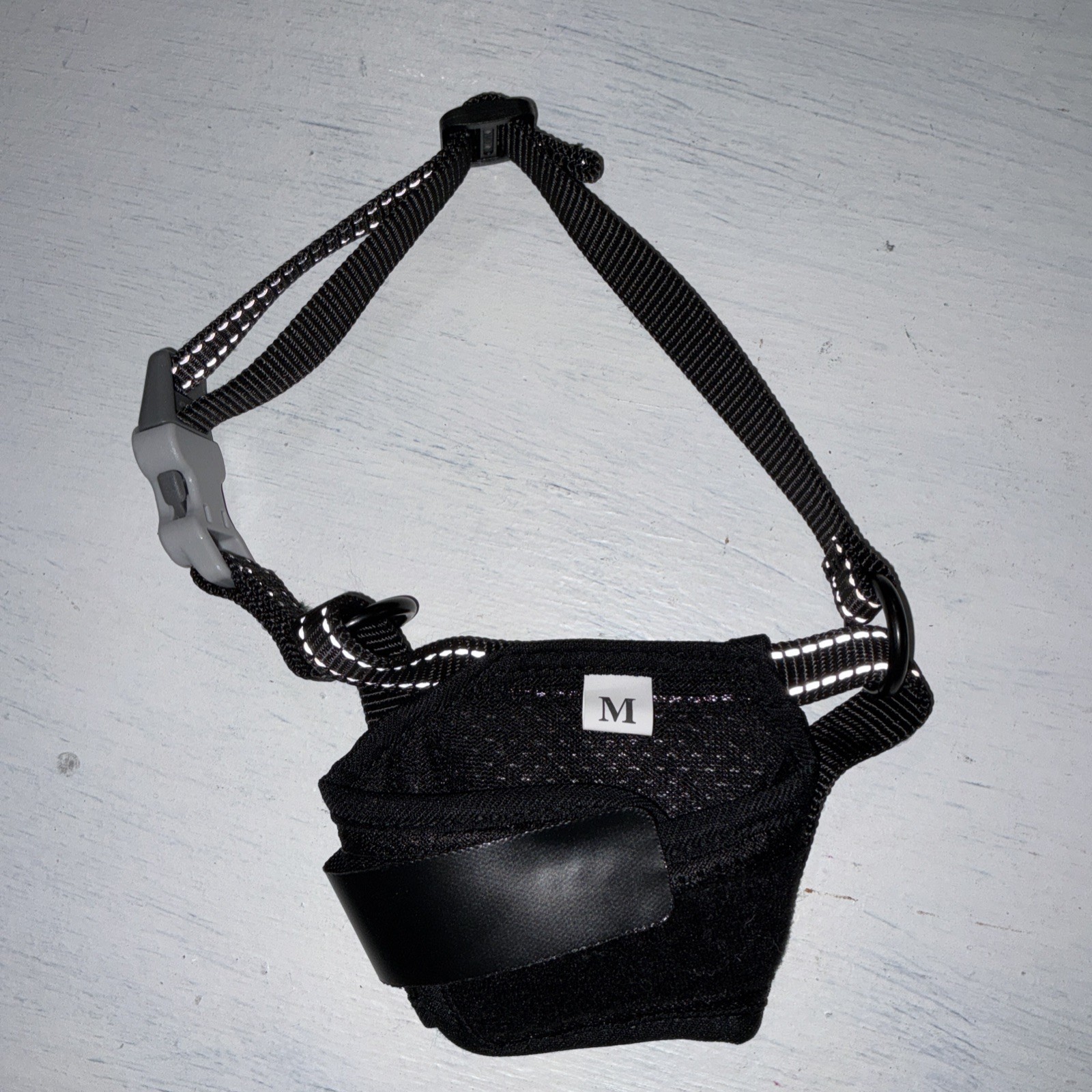 Black Mesh Nylon Dog Muzzle Medium Size Adjustable Reflective Plastic
