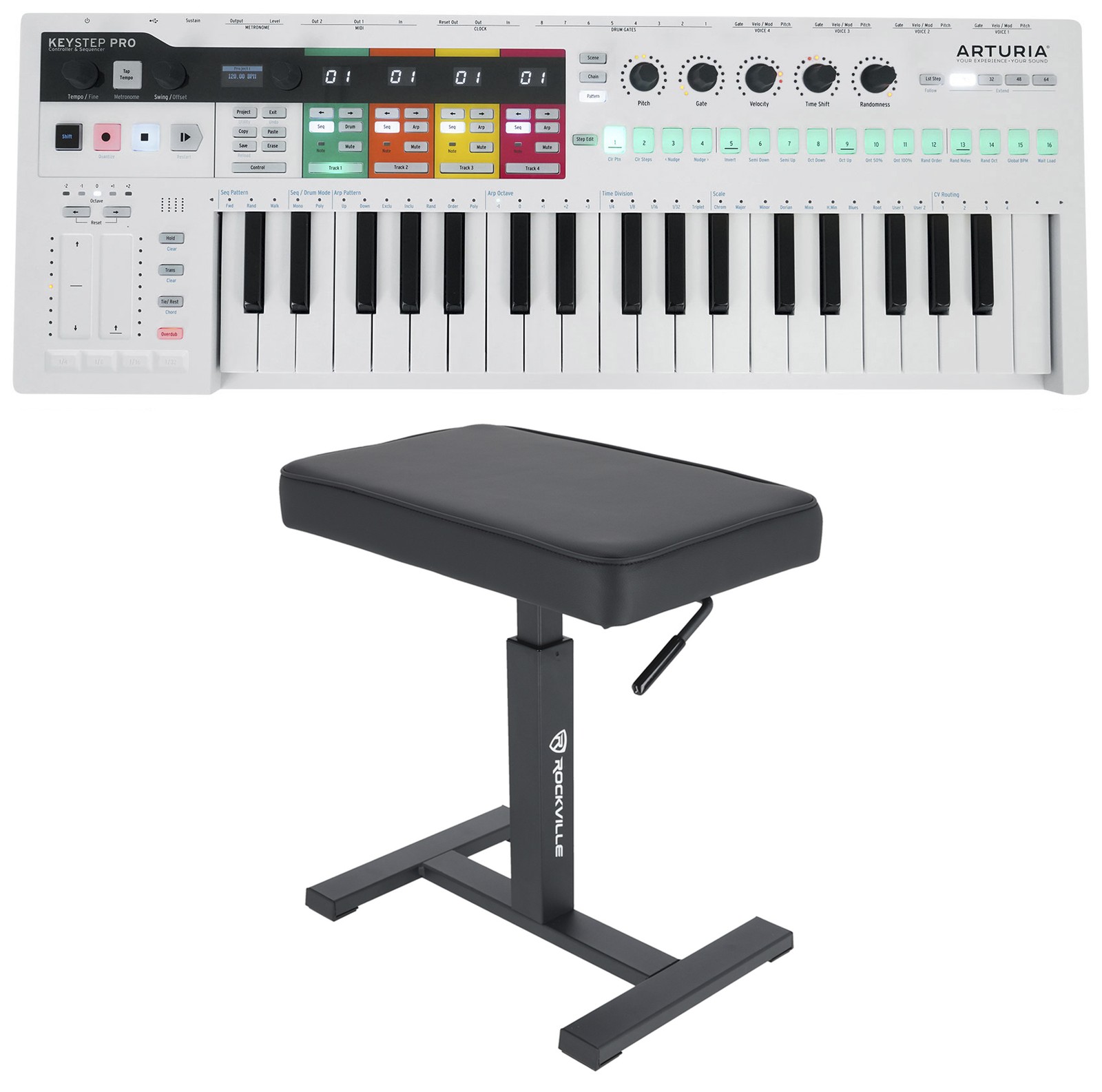 Arturia Keystep Pro Sequencer 37-Key Midi USB Keyboard Controller+Air Lift Bench