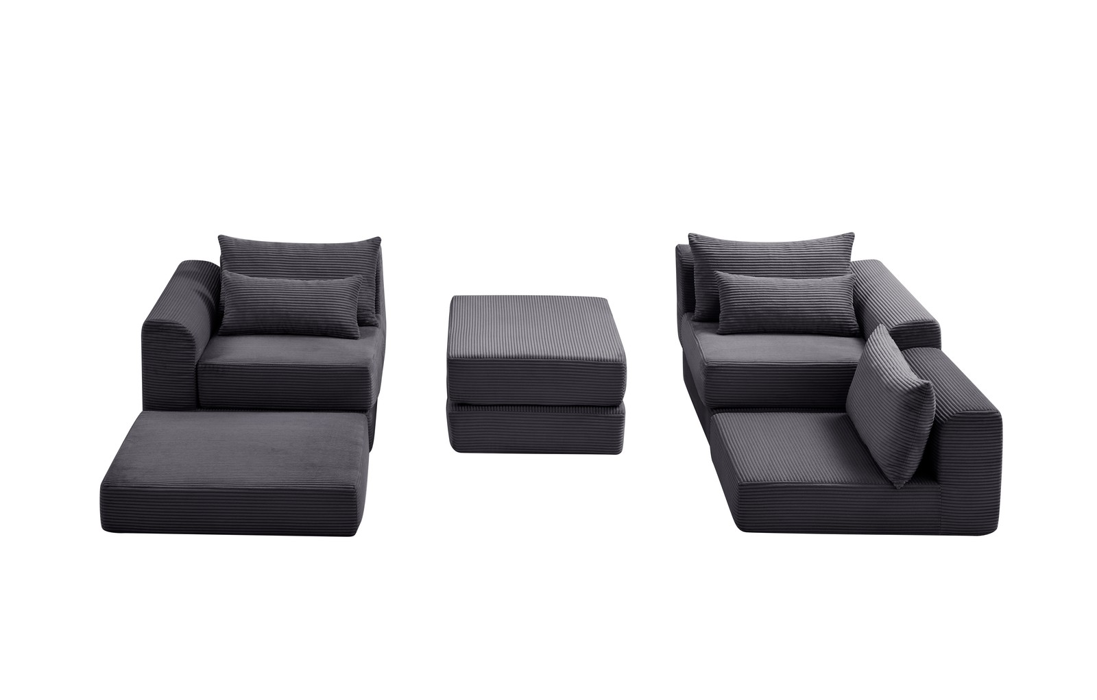 Upholstered Sectional Sofa 100" L-Shaped Corduroy Grey Modular