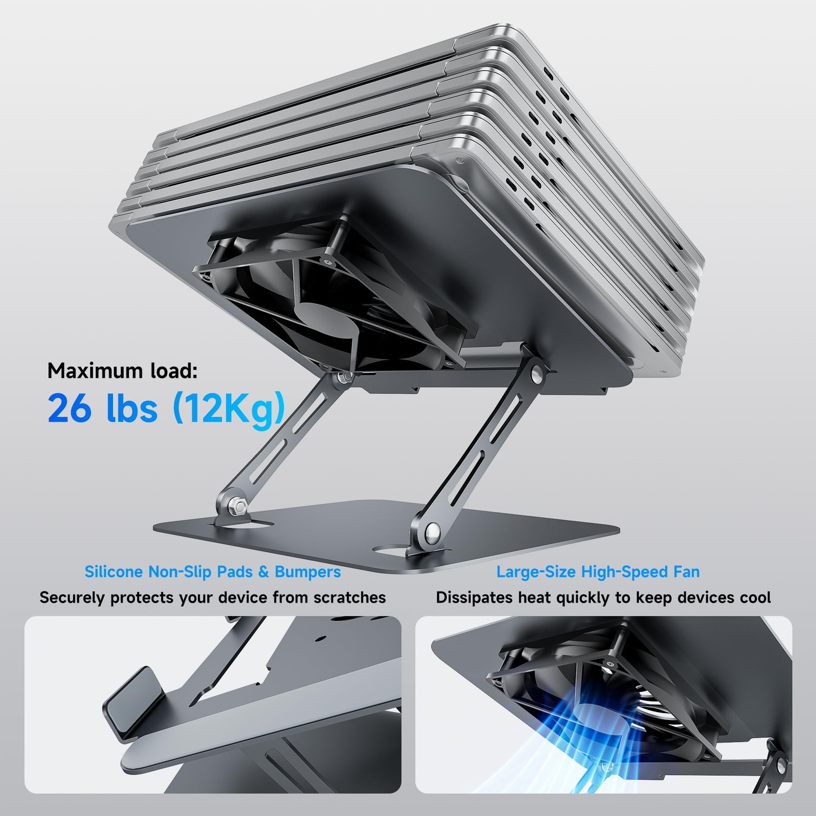 Adjustable Ergonomic Laptop Riser Portable Foldable Aluminum Holder Silver
