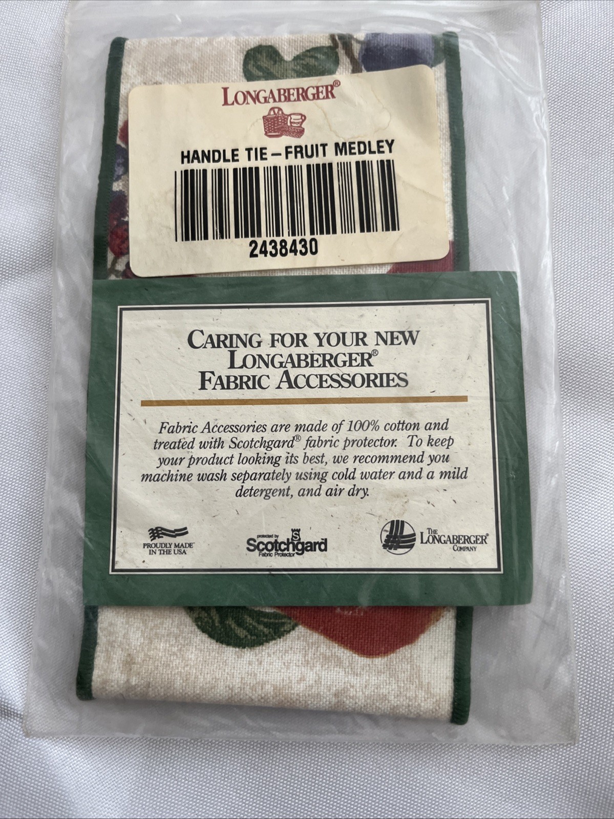 Longaberger Lg. Handle Tie ~ Fruit Medley Fabric NEW!!!