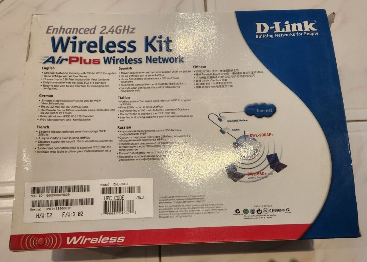 D-Link Enhanced 2.4GHz Wireless Kit AirPlus Wireless Network DWL-905+