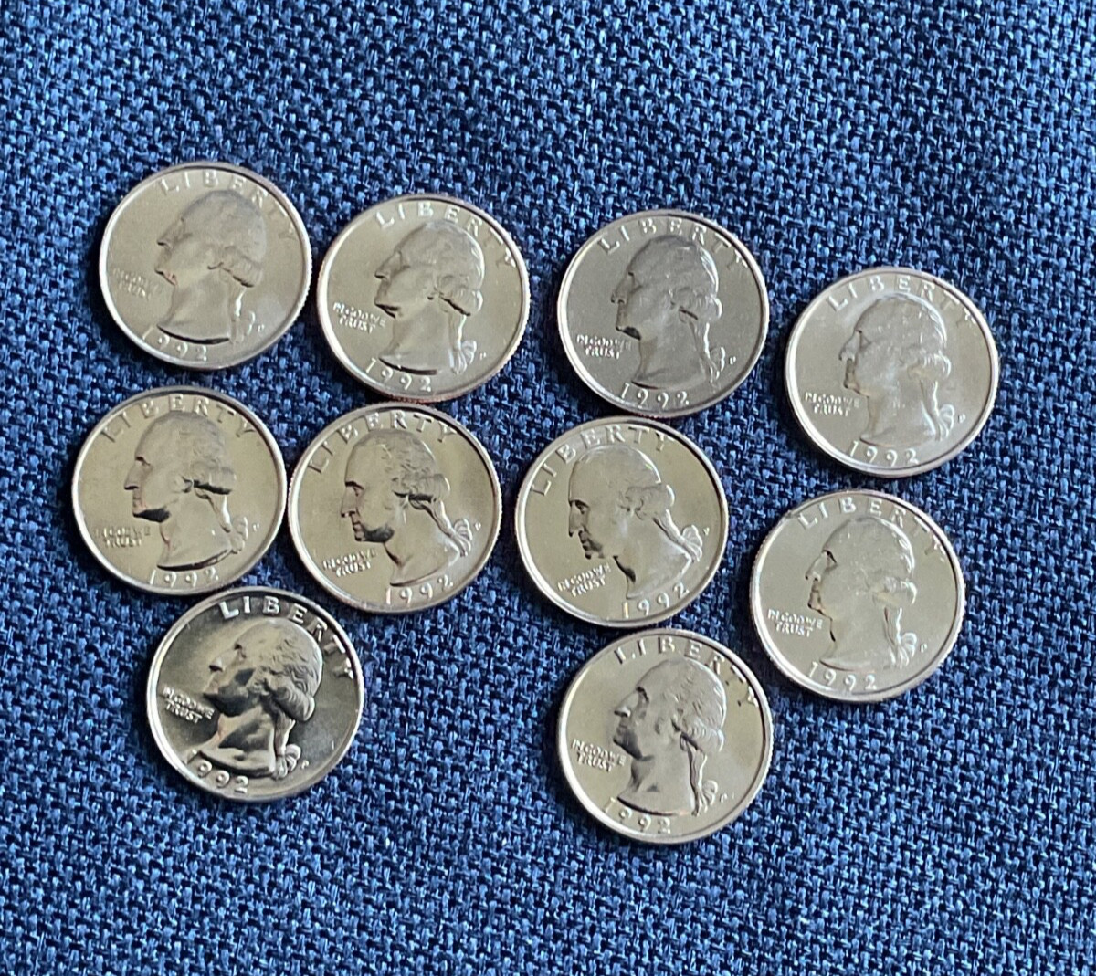 Lot of 10 1992 P Uncirculated Washington Quarters