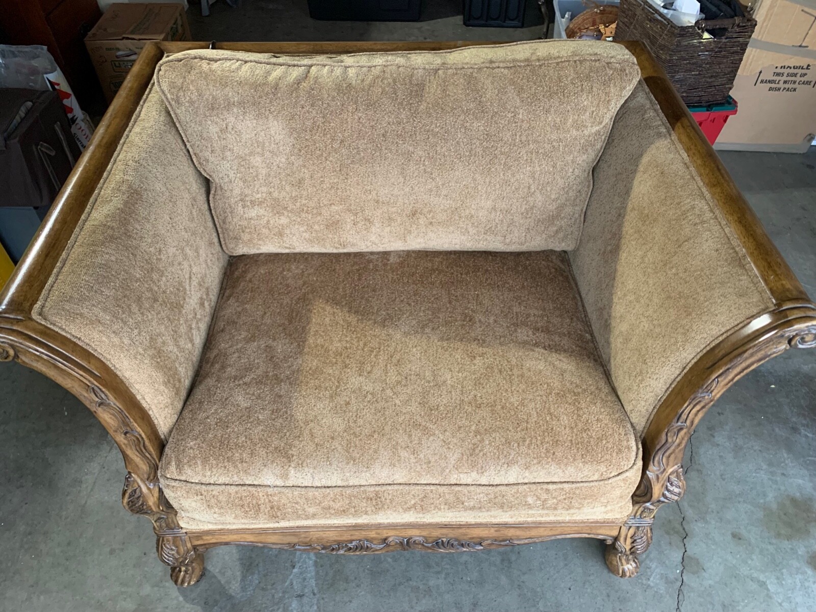 Kensington Oversize Chair, Gold Cushions, with Wood Trim