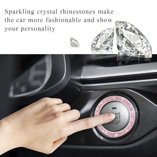 Car Bling Engine Start Ring Decal, Sparkling Crystal Rhinestone Auto 1 PC Pink