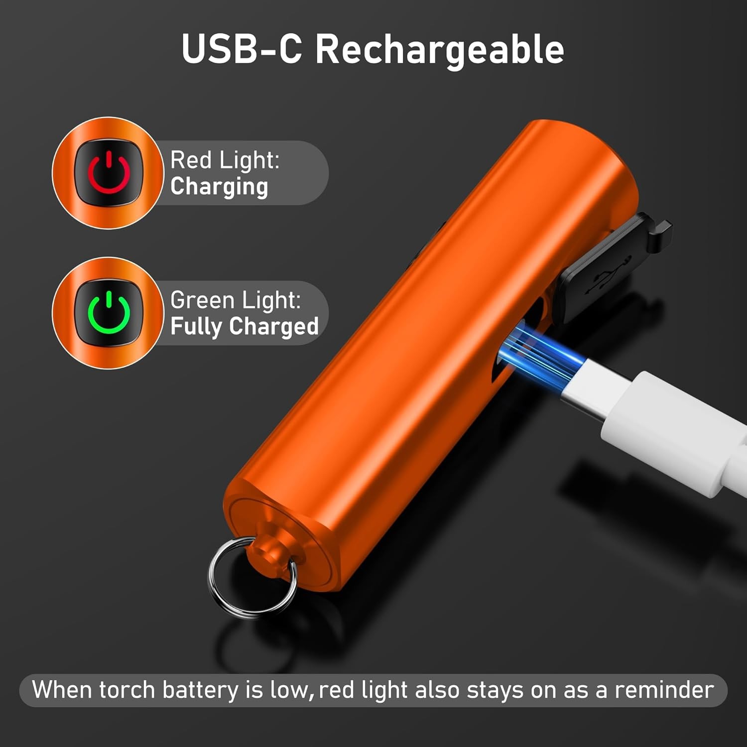 Orange Rechargeable Mini Keychain Flashlight 3 Modes Waterproof EDC Light