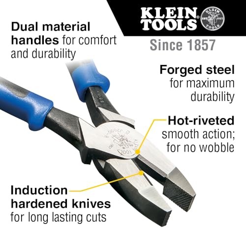 Klein Tools J20008 Pliers, 8-Inch Side Cutters, High Leverage Lineman's Pliers