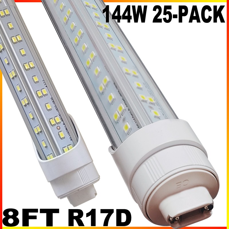 25 Pack R17D HO T8 8Ft Led Tube Light Bulbs 144W 8 FOOT 8' Led Shop Light 6500K