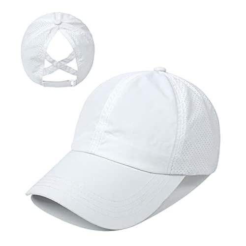 Ponytail Hat for Womens, Quick Drying Mesh Ponytail Hole One Size White