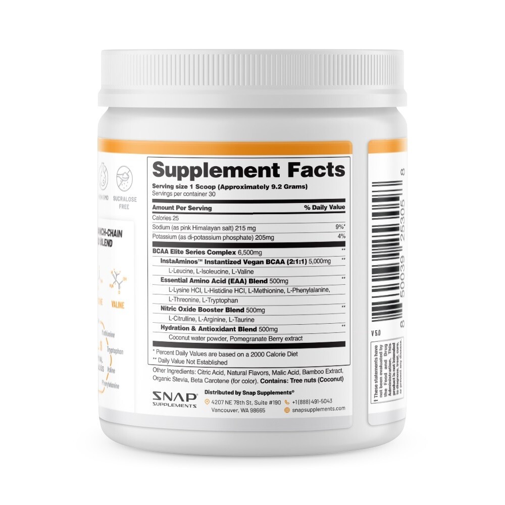 Snap Supplements Peach Mango BCAA Powder - Amino Energy - 2 Pack