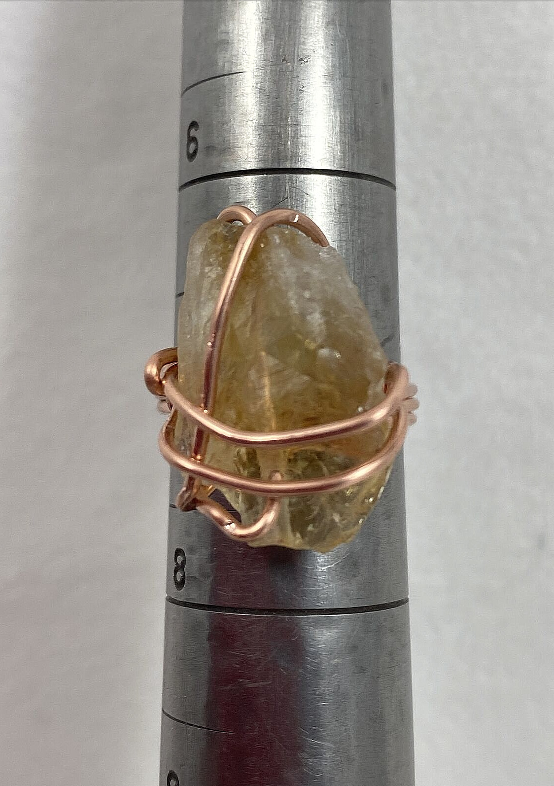 Handmade ~ Copper Wire Wrapped Natural Citrine Crystal Ring Size 7 #303