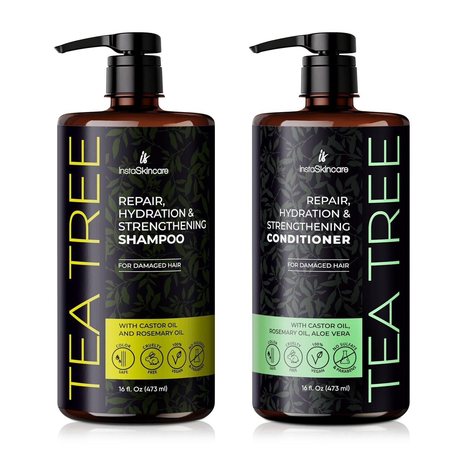 Tea Tree Shampoo & Conditioner Set 16oz Anti Dandruff Itchy Scalp Rosemary Oil