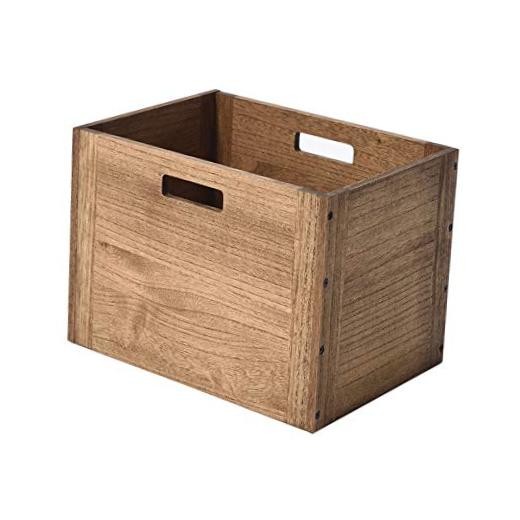 Stackable Wood Storage Cube with Handles, L/10.3*14.2*10.3(C26) Dark Brown