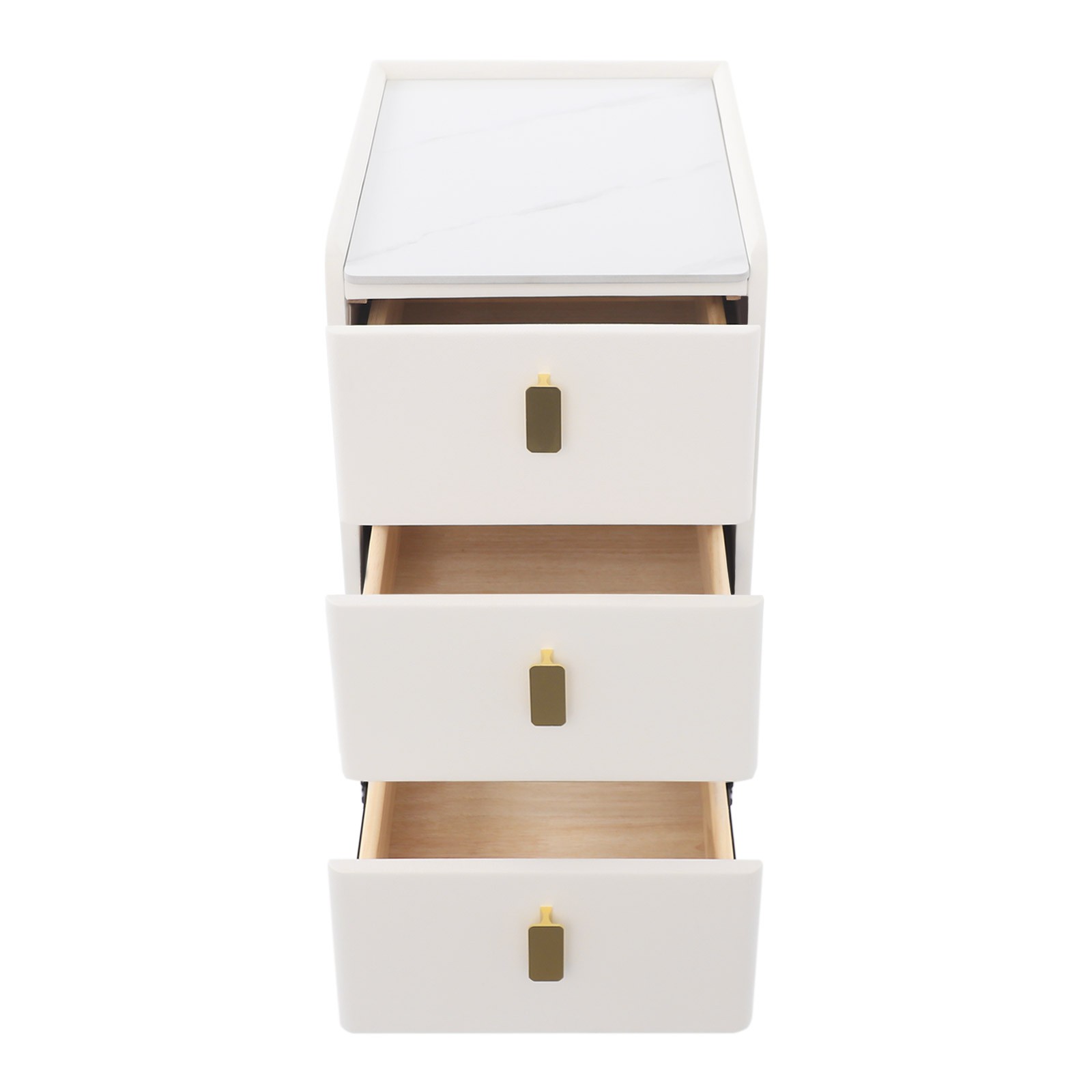 3 Drawer Narrow Side Table - Leather & Wood, Titanium-plated, Rectangular Modern