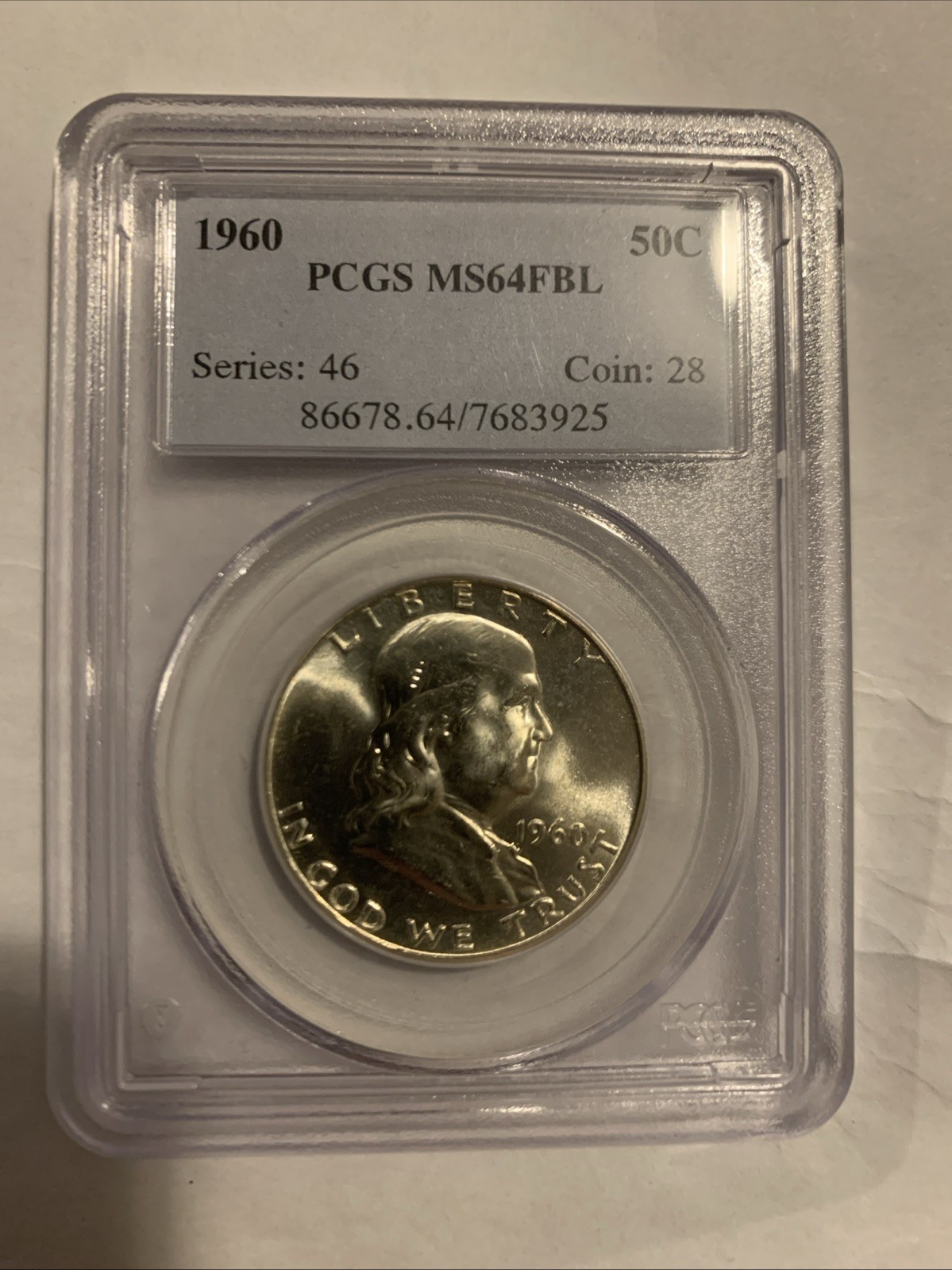 1960 Franklin Half Dollar  (50C) (90% SILVER) PCGS MS64FBL