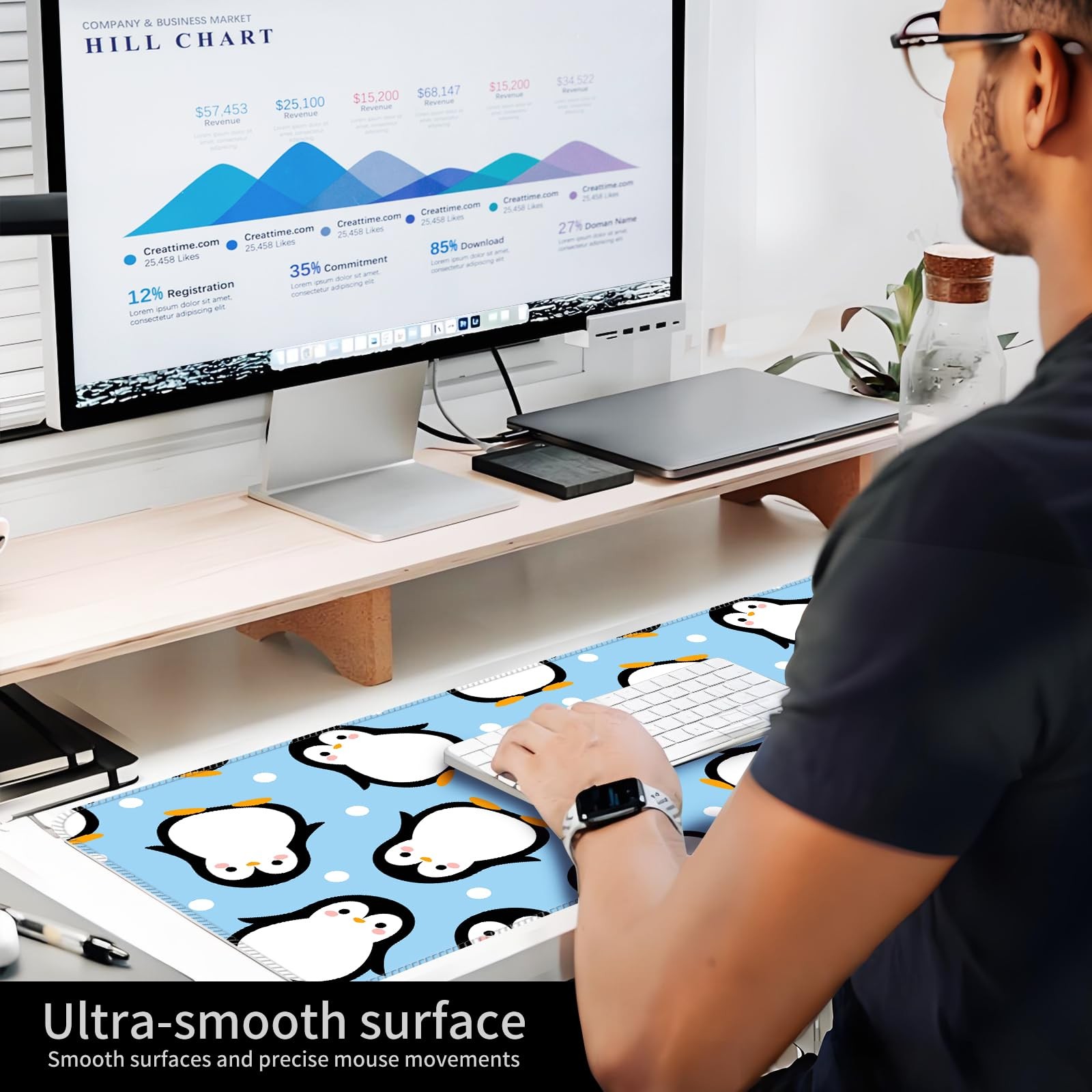 ALTEKO Large Gaming Mouse Pad, Computer Mat, Funny Blue Cute Penguins