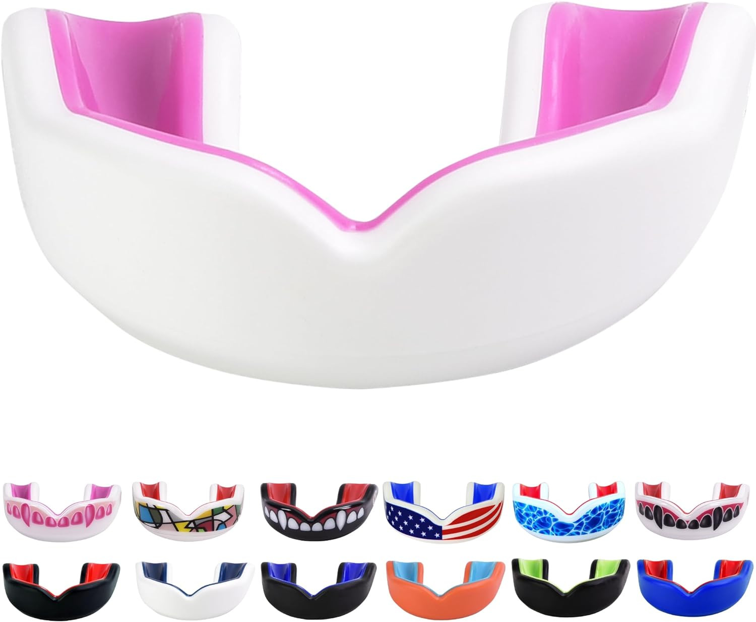 Youth Sports Mouth Guard for Kids (USA Flag, Fangs, 20+ Colors to Choose From) M