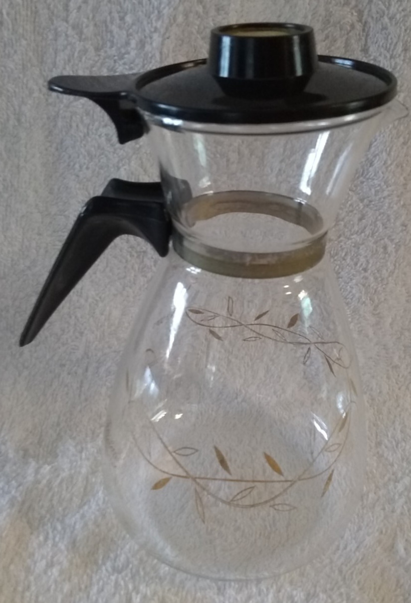 MCM Vintage Tricolette Glass Coffee Carafe Small 4 Cups Gold Vines
