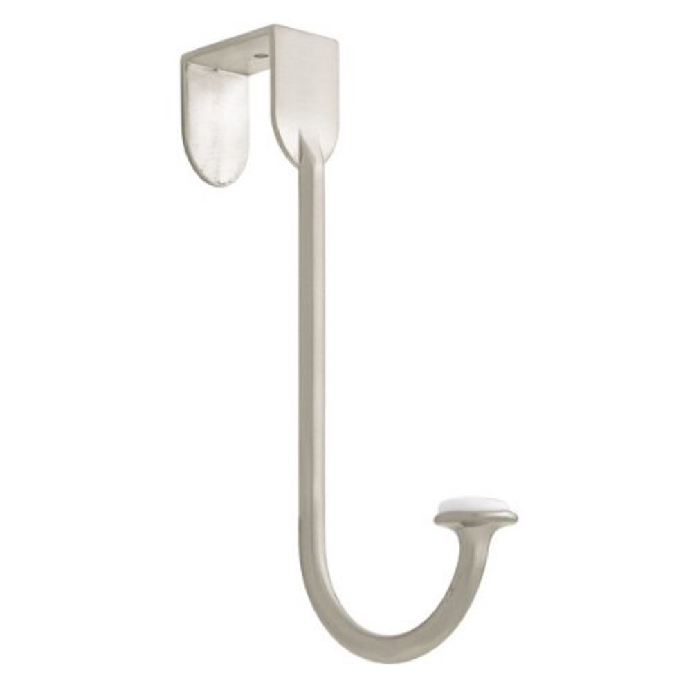Liberty Single Prong 7" Satin Nickel W/ White Ceramic Insert Over the Door Hook