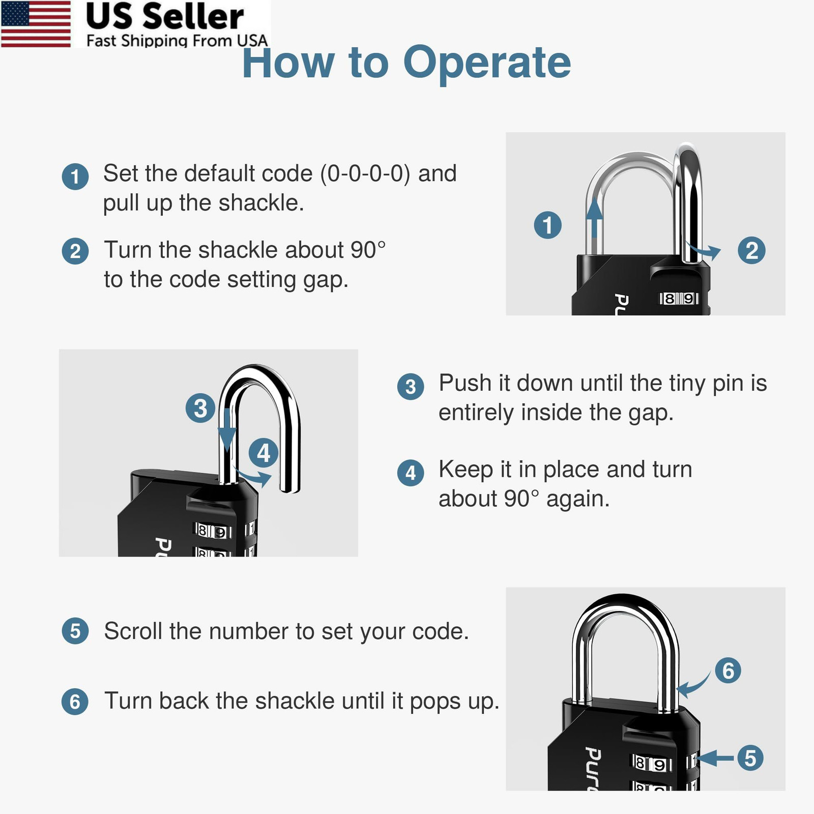 Puroma 2 Pack Combination Lock 4 Digit Padlock for School Gym Medium, Black