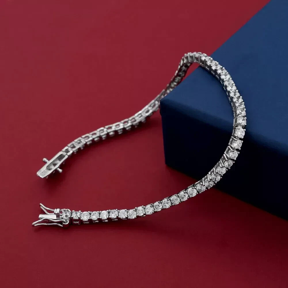 10 Ct Lab-Created Diamond Round Cut Tennis Bracelet 14k White Gold Plated Silver