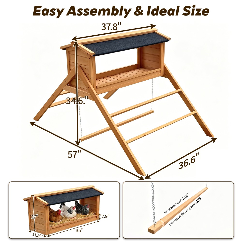 Chicken Nesting Box with Asphalt Roofing, Chicken Perch for Coop, Nesting Boxes