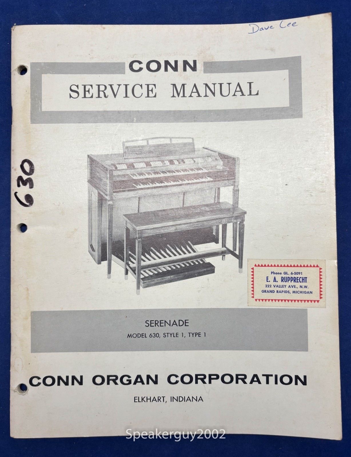 Original Conn Organ Service Manual / Serenade 630 Type 1 -- CS1