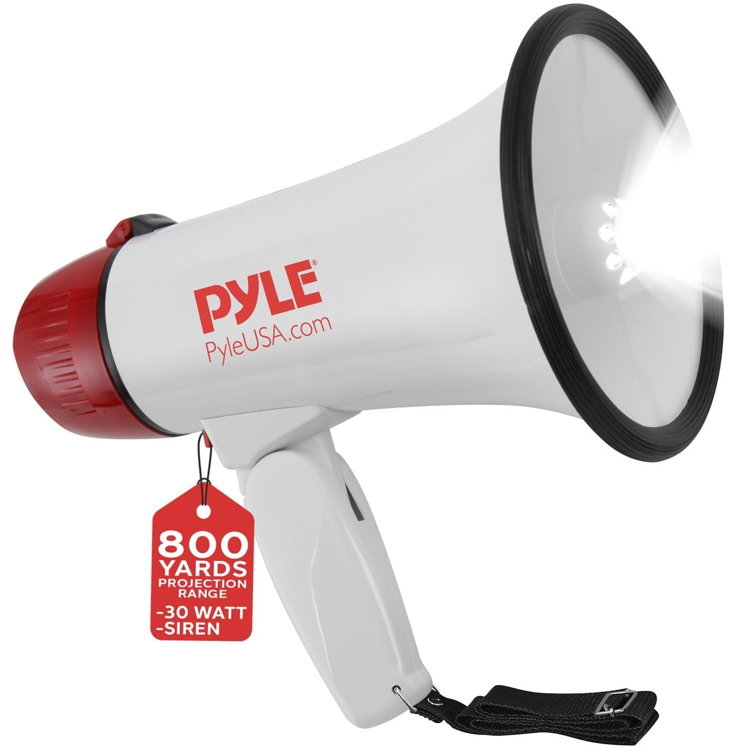 Pyle Portable Bullhorn Megaphone Speaker With Built-in Siren LED Lights 30W