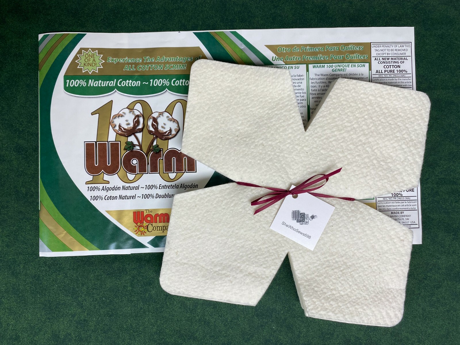 8 -  10" Pre Cut Squares 100% Cotton Batting Soup Bowl Cozy Lining Warm Company