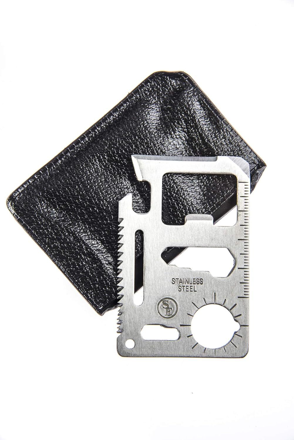 SE 11-Function Stainless Steel Survival Pocket Tool - Compact, Credit Card-Sized