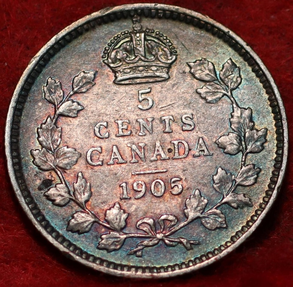 🇨🇦 Uncirculated Toned 1905 King Edward VII 5 Cents Silver Coin Canada