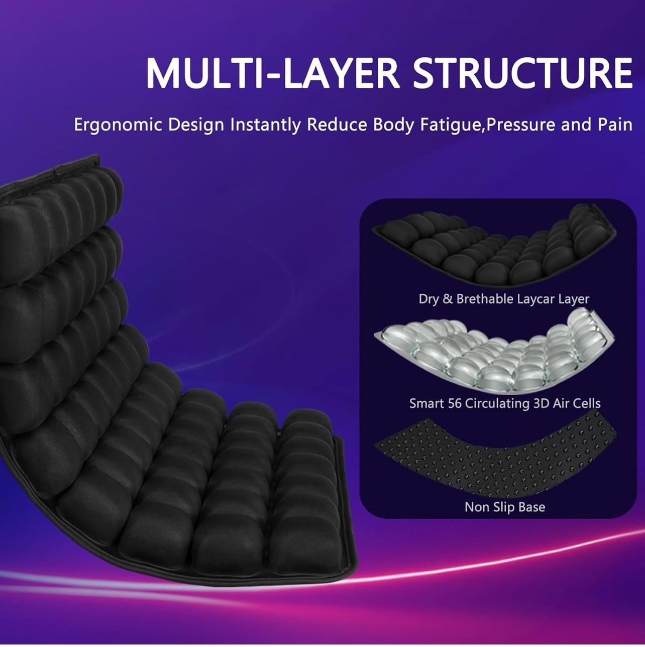 CAR SEAT CUSHION Inflatable Air Mat Pain Pressure Relief Pad Pump Gray SUNFICON