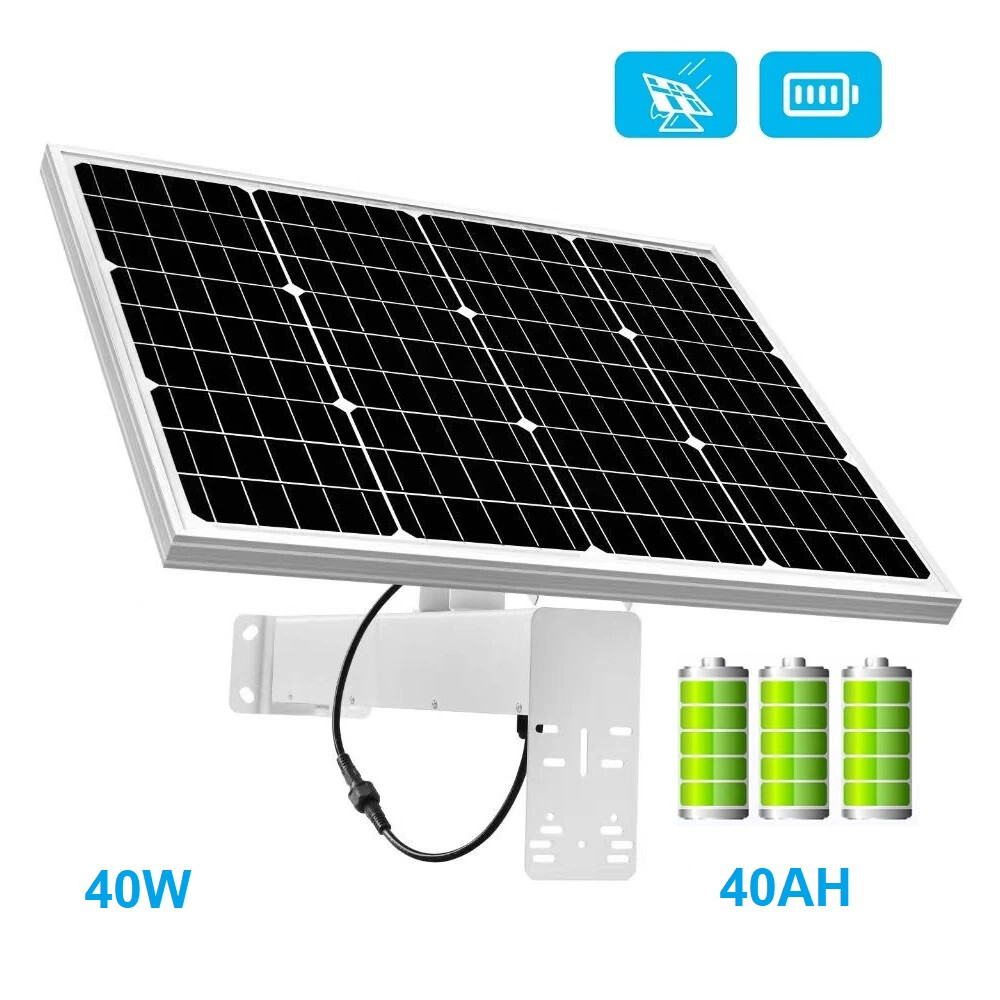 40W Solar Panel Kit with 40A Battery, 12VDC 2.5A Output for CCTV 12V Cam
