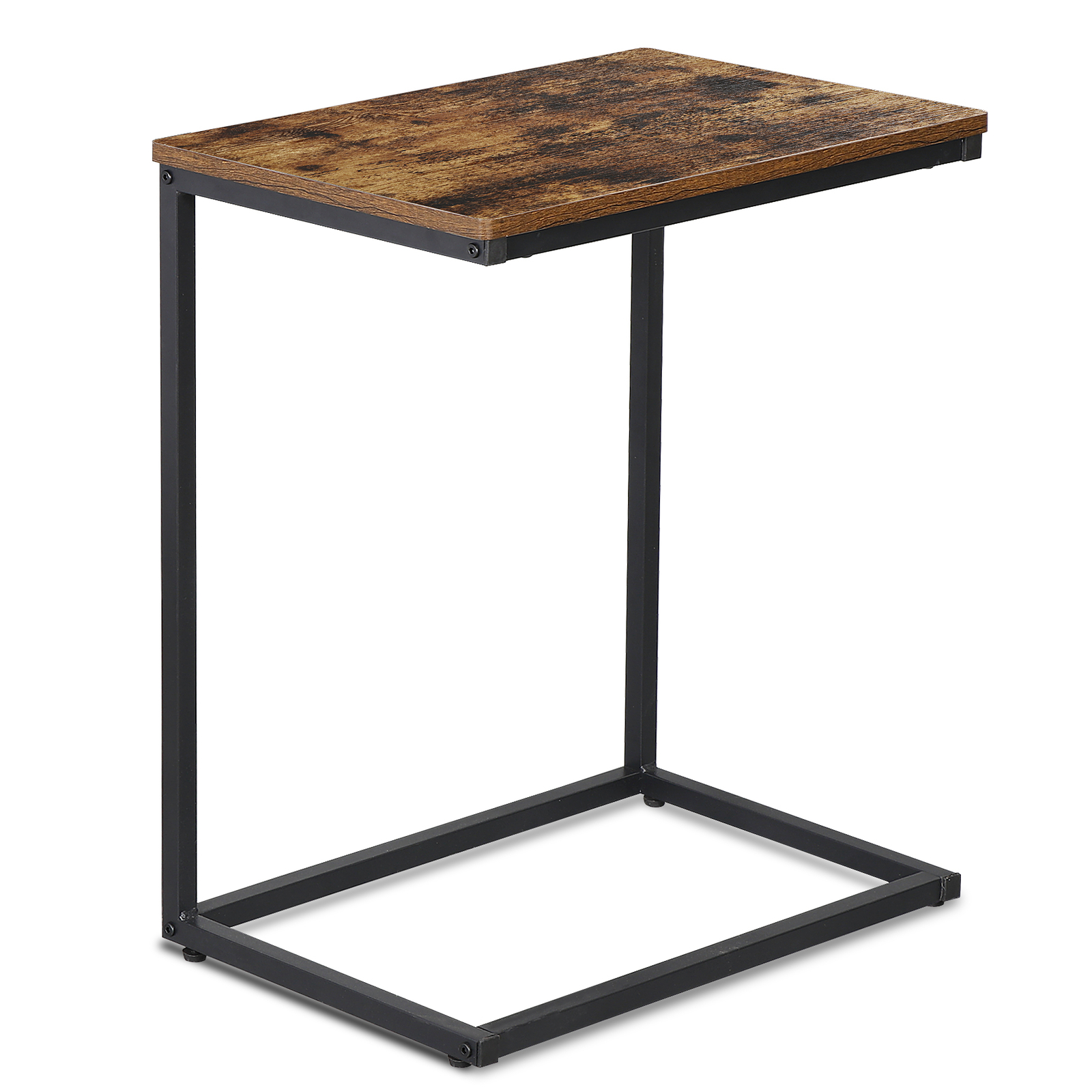 C Shaped End Table 2PCS Rustic Brown Side Table Bedside Table with Metal Frame