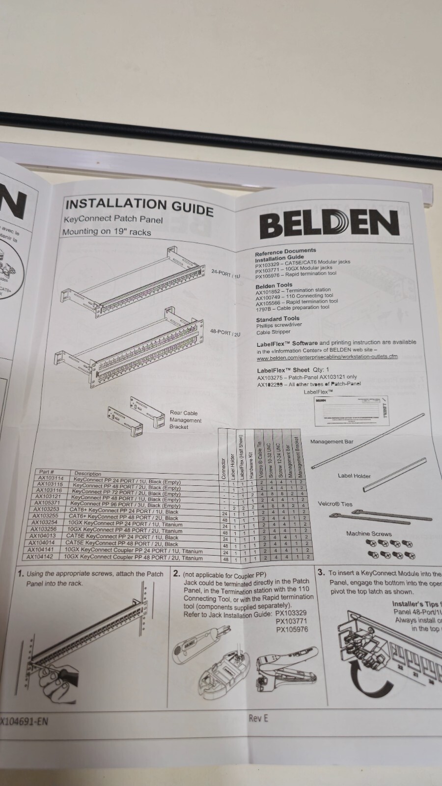 Belden AX103255 Cat 6+ Keyconnect 48 Port 2U Punch Down Patch Panel Black