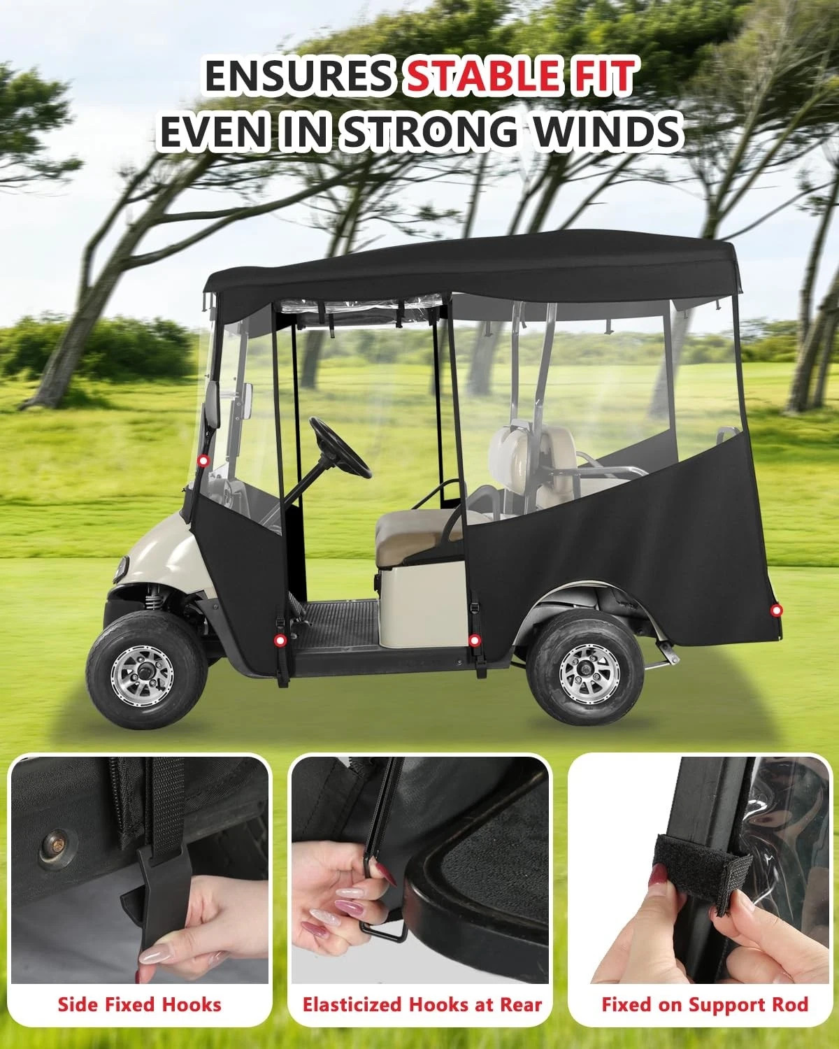 Golf Cart Enclosure 4 Passenger for EZGO RXV 4 Passenger Extended Roof Black
