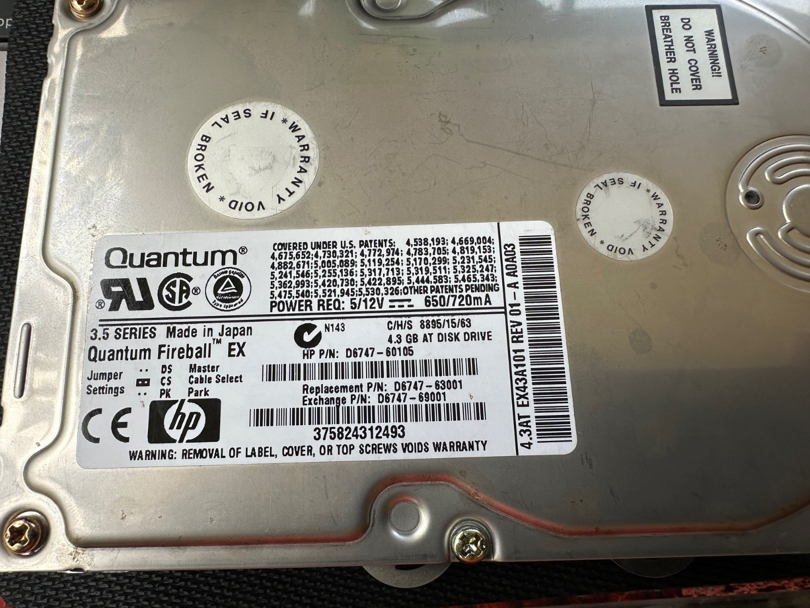 P/N D6747-60105 Hewlett Packard HP Quantum FireBall 4.3 GB