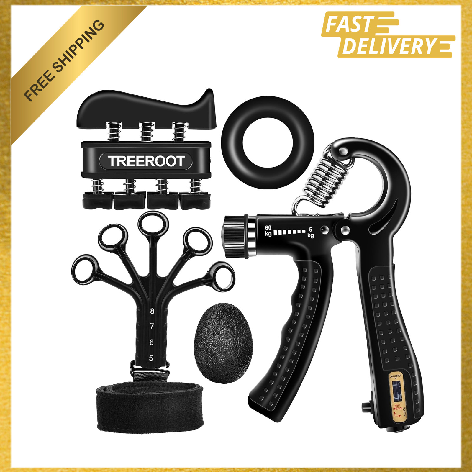 Grip Strength Trainer Kit 5 Pieces Hand Exerciser Forearm Wrist Finger Grip Ring