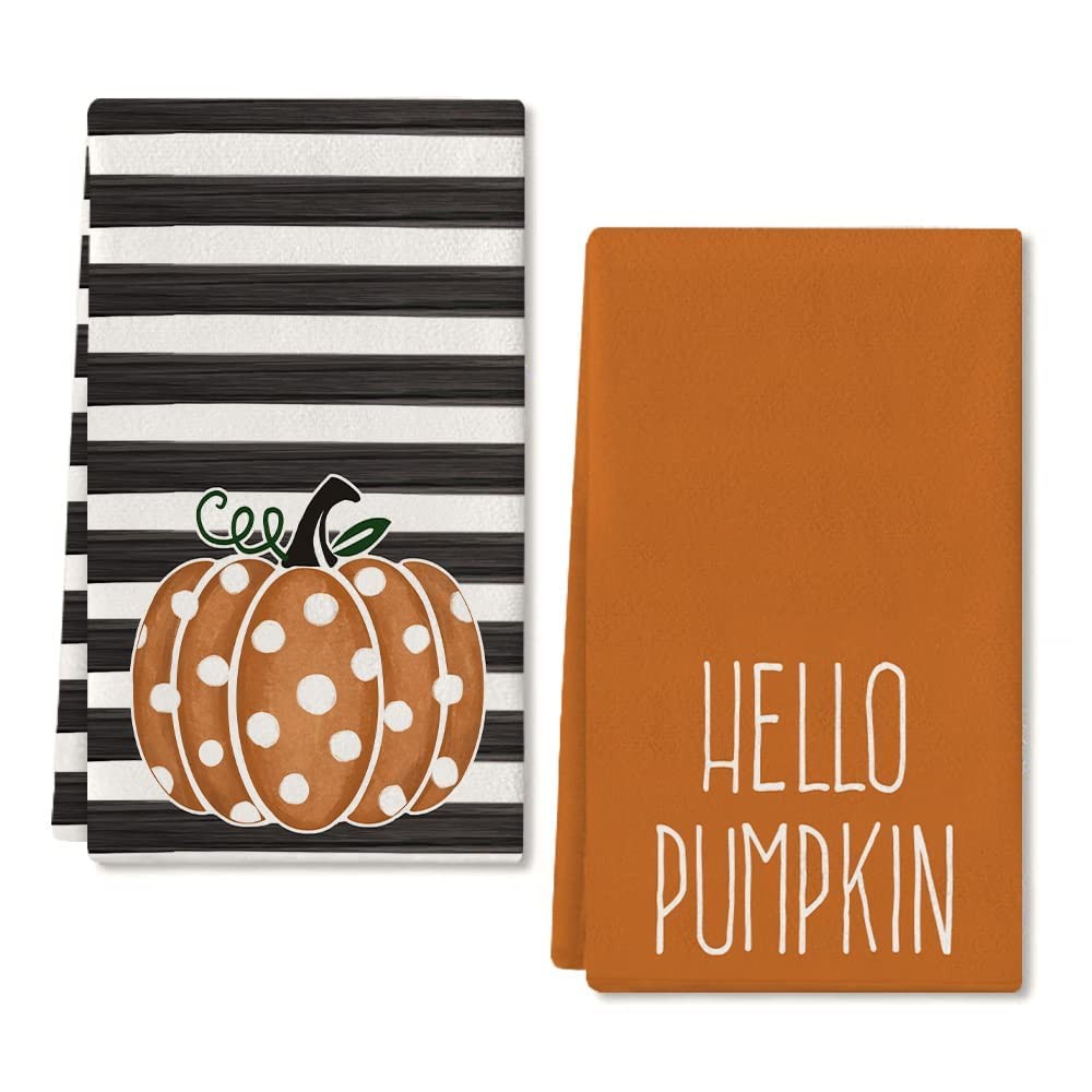 Hello Fall Decorations Pumpkin Kitchen Dish Towels Thanksgiving Gift 2PCS 18x26"