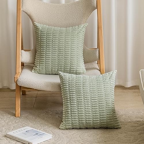 Square Sage Green Pillow Covers 18x18 Soft 18" x 18" (Pack of 2) Light Green