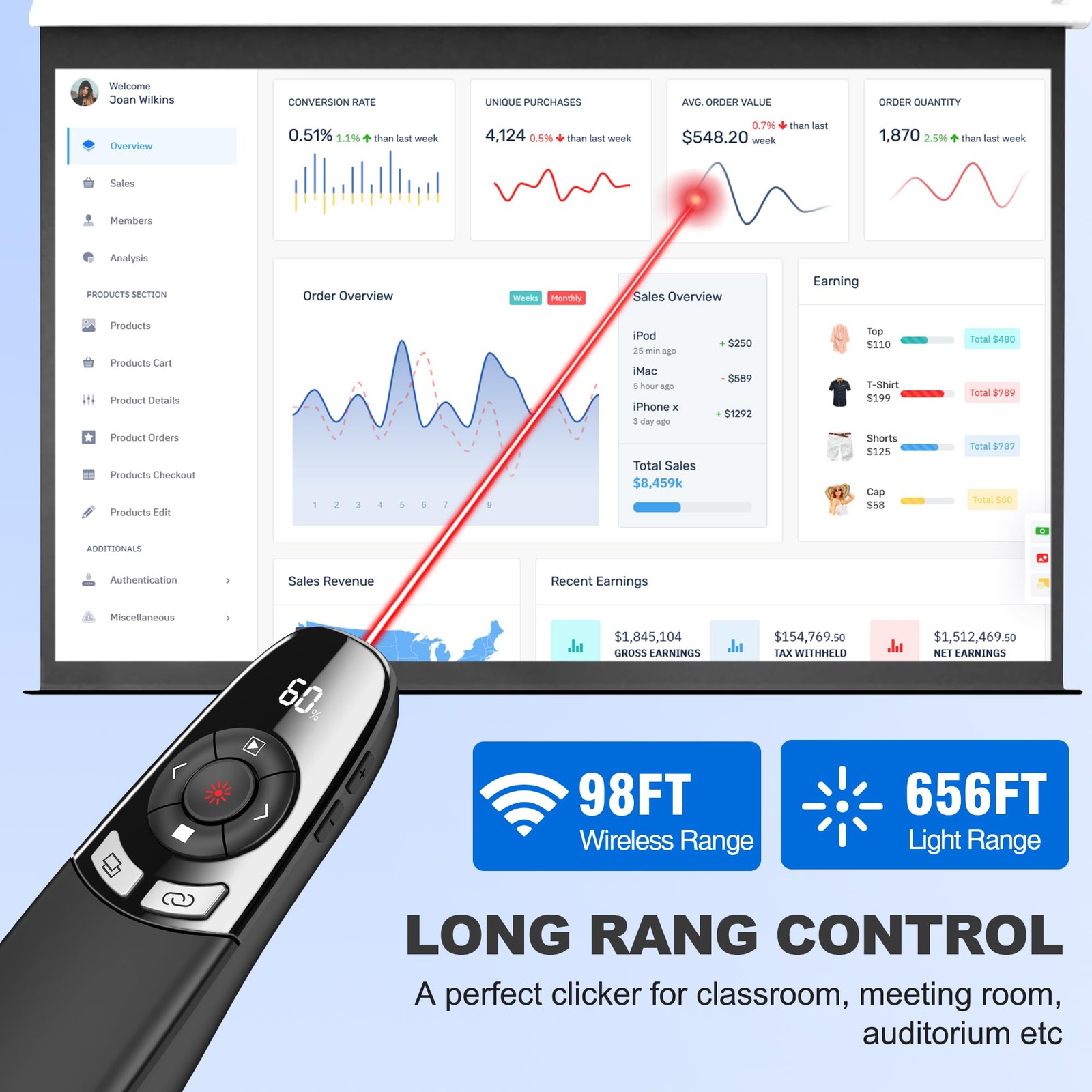 Presentation Clicker for PowerPoint with Red Laser Pointer and Timer, Wireles...