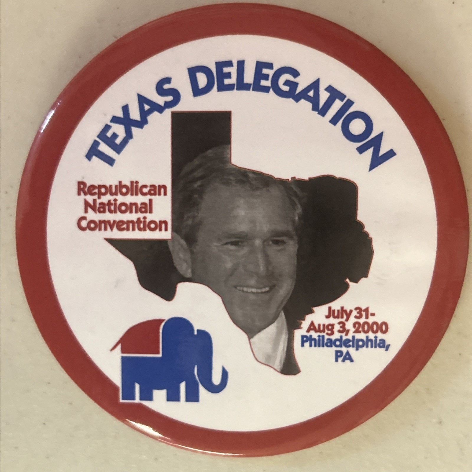 TEXAS George Bush Texas Delegation RNC 2000  4” pinback button pin