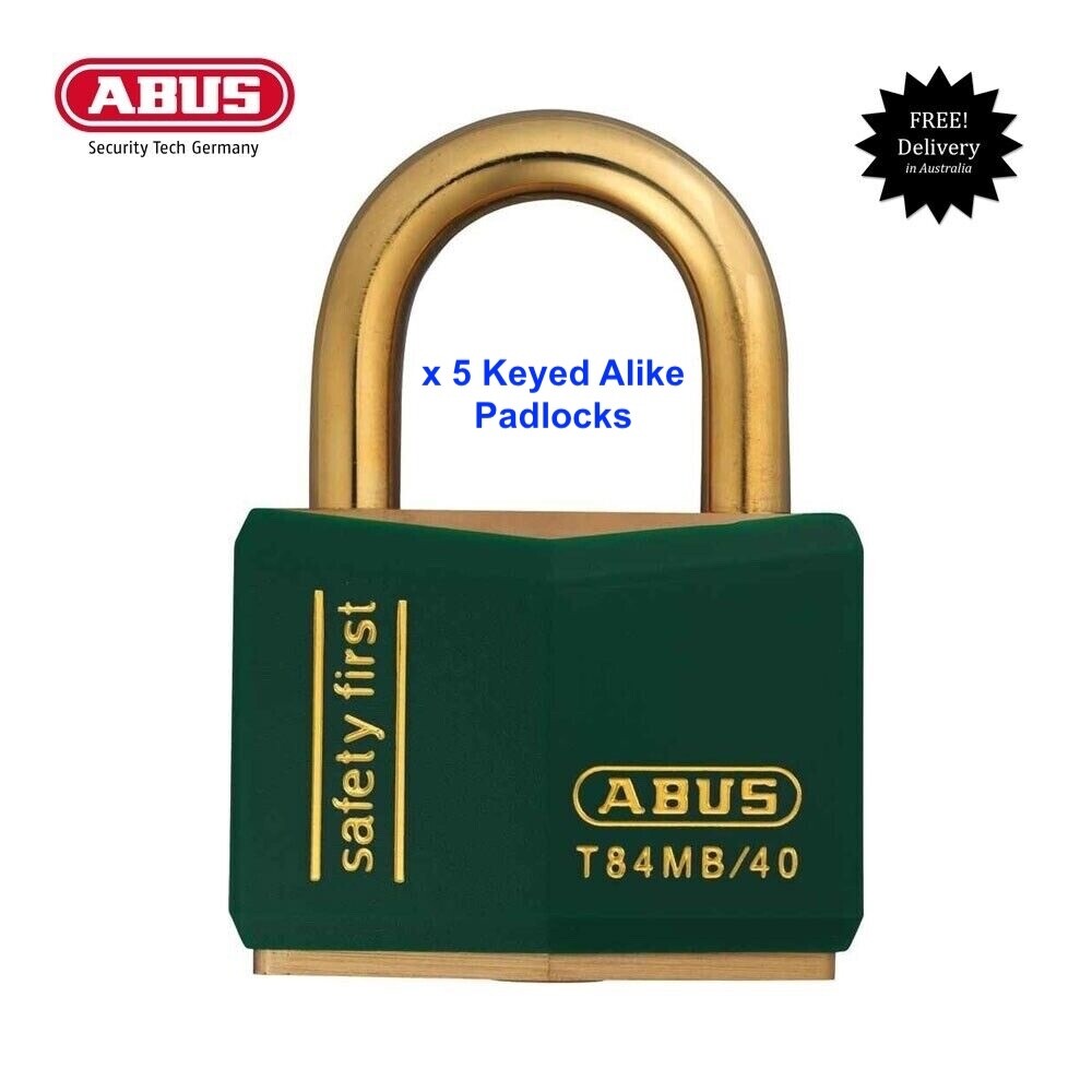 ABUS Weatherproof Outdoor Padlock -T84MB40 40mm-Brass Keyed Alike Padlocks x 5