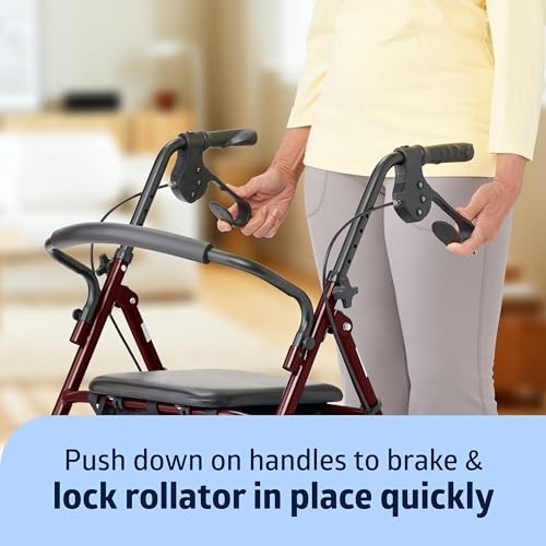 Medline Steel Rollator Walker for Adult Mobility Impairment, Burgundy, 350 lb. W
