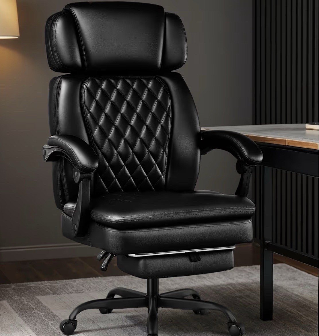 WAILOR Reclining Office Chair Ergonomic PU Leather Adjustable Headrest Footrest