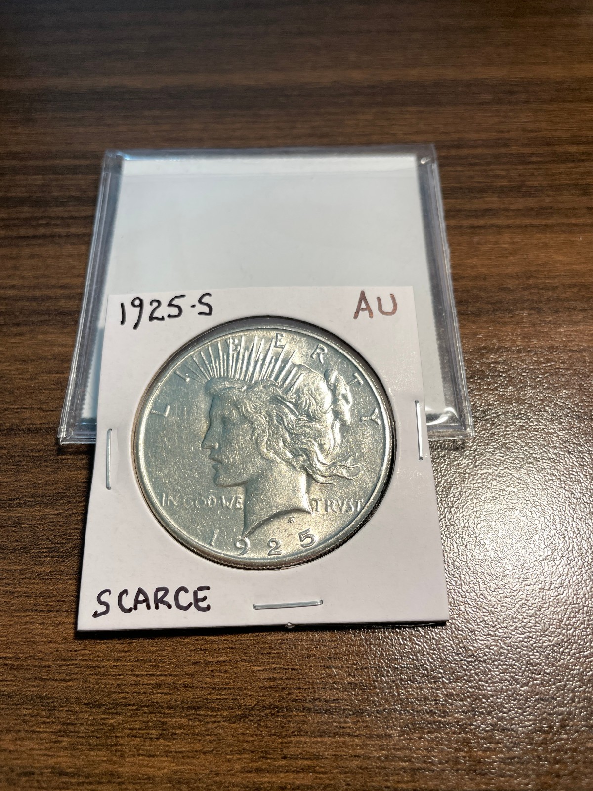 1925-S Peace Silver Dollar $1 ALMOST UNCIRCULATED (AU) Type 2, Low Relief